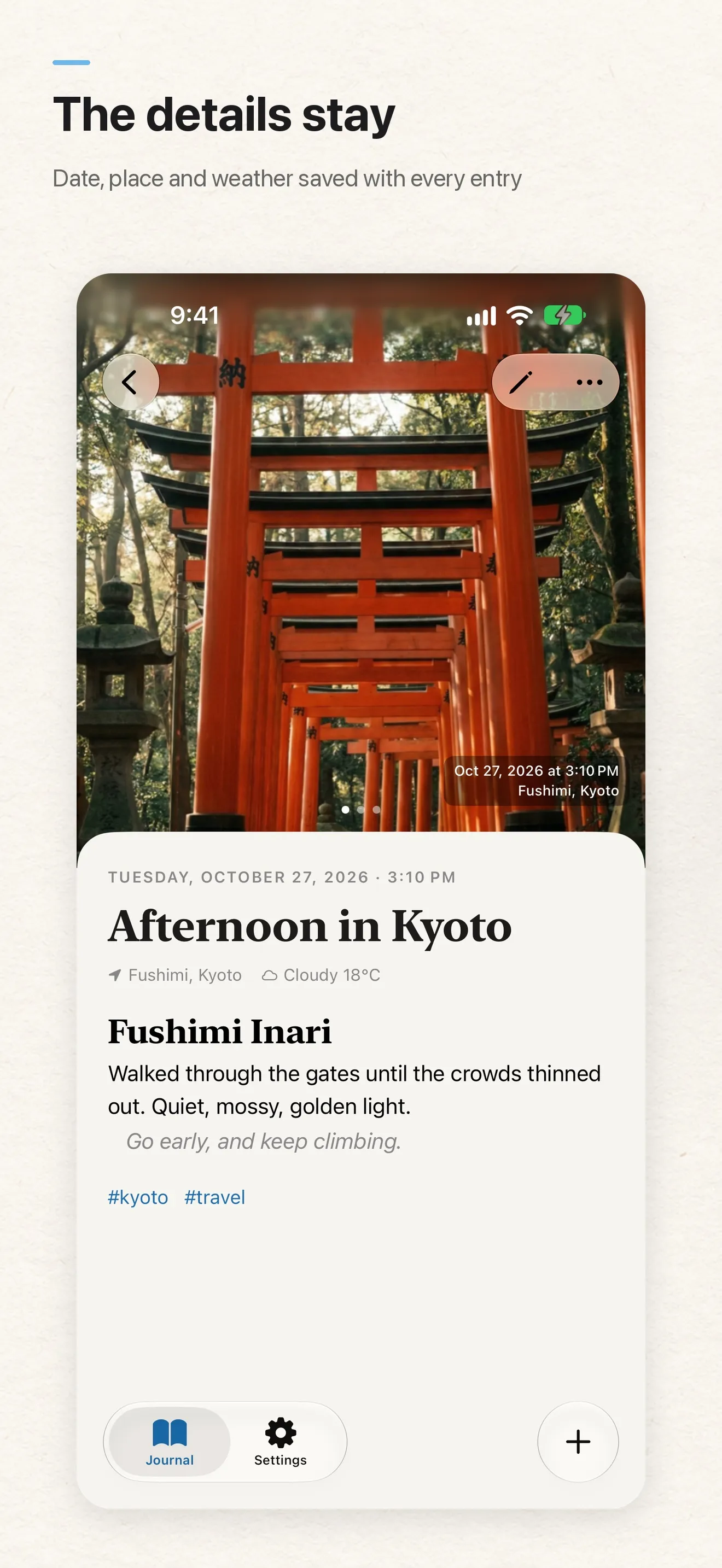 Viviary’s English App Store preview: an afternoon in Kyoto with photos, the place, and the weather.